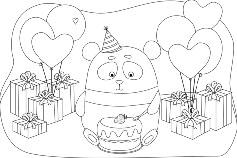 Birthday Panda Coloring Page